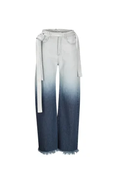Marques ' Almeida Bottoms | Denim | OMBRE DENIM BOYFRIEND JEANS WITH BELTS BLUE