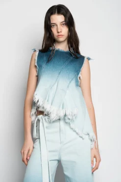 Marques ' Almeida Tops | Denim | OMBRE DENIM SLEEVELESS TOP WITH ASYMMETRIC HEM BLUE