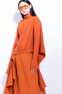 Marques ' Almeida Knitwear | Tops | DRAPED JUMPER IN MERINO KNIT ORANGE