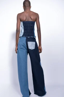 Marques ' Almeida Bottoms | Denim | PATCHWORK DENIM BOYFRIEND TROUSERS BLUE