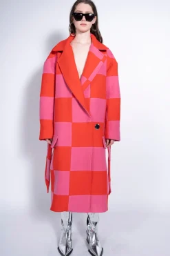 Marques ' Almeida Outerwear | PINK AND RED CHECKED LONG COAT MULTICOLOUR