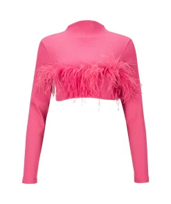 Marques ' Almeida Tops | Tops | PINK CROPPED FEATHER TOP BRIGHTPINK