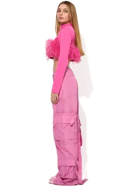 Marques ' Almeida Tops | Tops | PINK CROPPED FEATHER TOP BRIGHTPINK