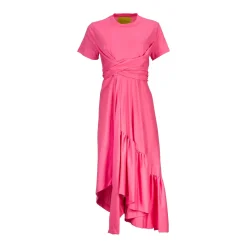 Marques ' Almeida Dresses | Dresses | PINK CROSS WAIST DRAPE T-SHIRT DRESS BRIGHTPINK