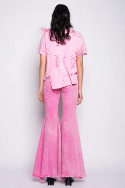 Marques ' Almeida Tops | Tops | DISTRESSED T-SHIRT WITH FEATHERS PINK