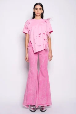 Marques ' Almeida Tops | Tops | DISTRESSED T-SHIRT WITH FEATHERS PINK