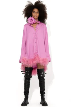 Marques ' Almeida Dresses | Tops | FEATHER HEM SHIRT DRESS PINK