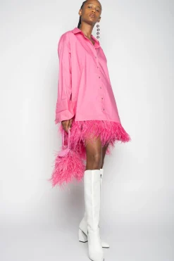 Marques ' Almeida Tops | Tops | PINK FEATHER SHIRT DRESS BRIGHTPINK