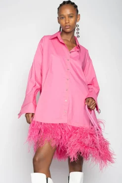 Marques ' Almeida Tops | Tops | PINK FEATHER SHIRT DRESS BRIGHTPINK