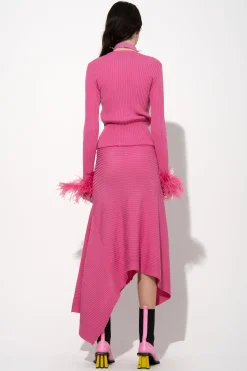 Marques ' Almeida Tops | Knitwear | PINK MERINO WOOL FITTED TOP WITH FEATHERS BRIGHTPINK