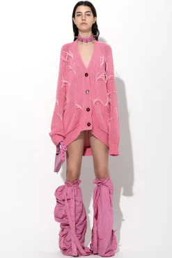 Marques ' Almeida Outerwear | Outerwear | OVERSIZED CARDIGAN WITH FEATHERS PULLS PINK