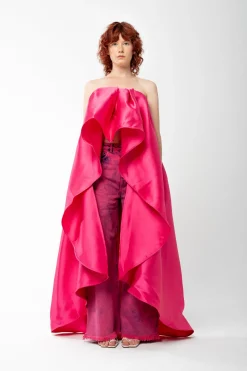 Marques ' Almeida Tops | Tops | PINK PLEATED STRAPLESS TOP WITH LONG BACK BRIGHTPINK