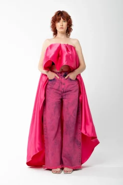 Marques ' Almeida Tops | Tops | PINK PLEATED STRAPLESS TOP WITH LONG BACK BRIGHTPINK