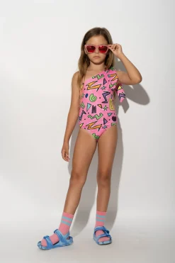Marques ' Almeida Swimwear | SQUIGGLE PRINT ONE-SHOULDER SWIMSUIT PINK