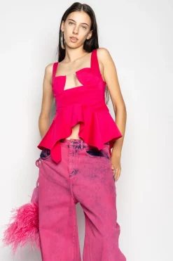 Marques ' Almeida Tops | Tops | PINK STRAP CORSET WITH WAIST FLOUNCE BRIGHTPINK