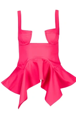 Marques ' Almeida Tops | Tops | PINK STRAP CORSET WITH WAIST FLOUNCE BRIGHTPINK