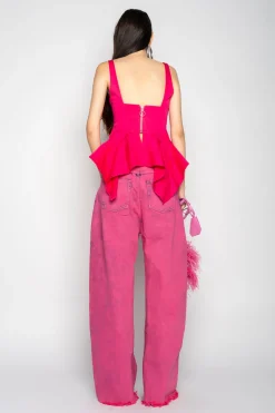 Marques ' Almeida Tops | Tops | PINK STRAP CORSET WITH WAIST FLOUNCE BRIGHTPINK