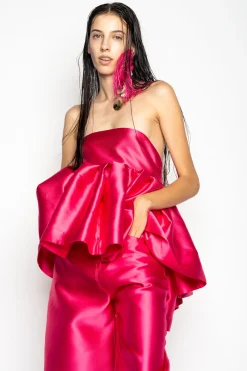 Marques ' Almeida Tops | Tops | PINK STRAPLESS PEPLUM TOP BRIGHTPINK