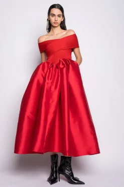 Marques ' Almeida Dresses | Dresses | OFF SHOULDER FULL SKIRT DRESS RED