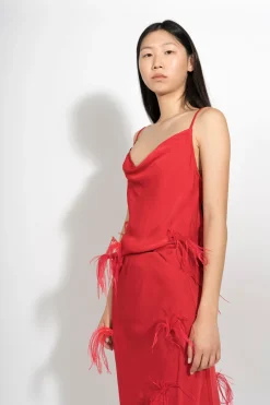 Marques ' Almeida Tops | SLIP TOP WITH FEATHERS RED