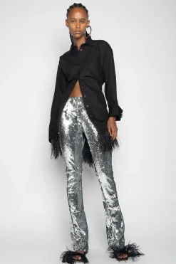 Marques ' Almeida Bottoms | Bottoms | SEQUINS BOOTCUT TROUSERS SILVER