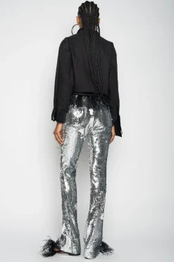 Marques ' Almeida Bottoms | Bottoms | SEQUINS BOOTCUT TROUSERS SILVER
