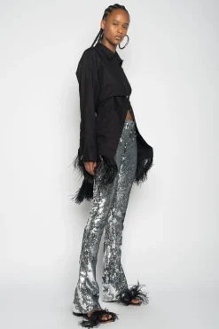 Marques ' Almeida Bottoms | Bottoms | SEQUINS BOOTCUT TROUSERS SILVER