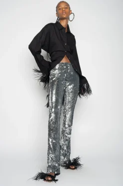 Marques ' Almeida Bottoms | Bottoms | SEQUINS BOOTCUT TROUSERS SILVER