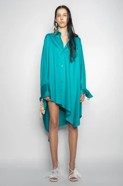Marques ' Almeida Dresses | Dresses | ASYMMETRIC OVERSIZE SHIRT DRESS TURQUOISE
