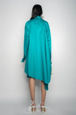 Marques ' Almeida Dresses | Dresses | ASYMMETRIC OVERSIZE SHIRT DRESS TURQUOISE