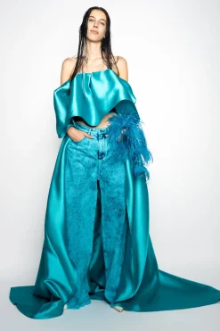 Marques ' Almeida Bottoms | Denim | DENIM BOYFRIENDS TROUSERS TURQUOISE