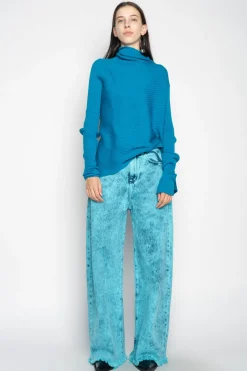 Marques ' Almeida Knitwear | Tops | TURQUOISE DRAPED JUMPER IN MERINO KNIT BLUE