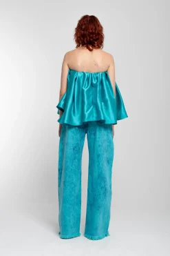 Marques ' Almeida Tops | Tops | PLEATED STRAPLESS TOP TURQUOISE