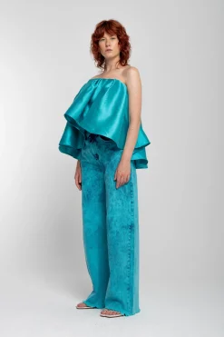 Marques ' Almeida Tops | Tops | PLEATED STRAPLESS TOP TURQUOISE