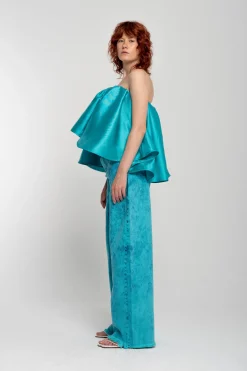 Marques ' Almeida Tops | Tops | PLEATED STRAPLESS TOP TURQUOISE