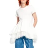 Marques ' Almeida Tops | CAP SLEEVE T-SHIRT WITH FRILL AND LACE HEM WHITE