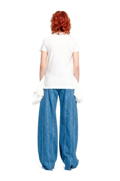 Marques ' Almeida Tops | CAP SLEEVE T-SHIRT WITH FRILL AND LACE HEM WHITE