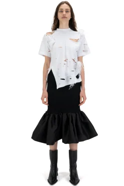 Marques ' Almeida Tops | Tops | DISTRESSED T-SHIRT WITH FEATHERS WHITE
