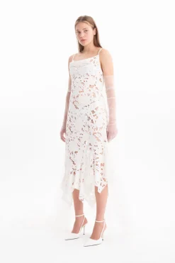 Marques ' Almeida Bridal | Dresses | EMBROIDERED STRAP DRESS WITH PEPLUM WHITE