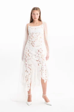 Marques ' Almeida Bridal | Dresses | EMBROIDERED STRAP DRESS WITH PEPLUM WHITE