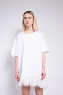 Marques ' Almeida Tops | Dresses | FEATHER HEM T-SHIRT DRESS WHITE
