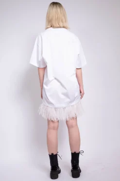 Marques ' Almeida Tops | Dresses | FEATHER HEM T-SHIRT DRESS WHITE