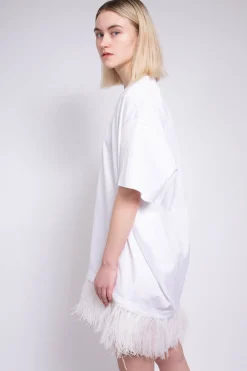 Marques ' Almeida Tops | Dresses | FEATHER HEM T-SHIRT DRESS WHITE