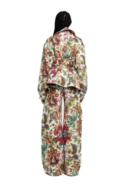 Marques ' Almeida Bottoms | WHITE FLORAL BROCADE BOYFRIEND TROUSERS MULTICOLOUR