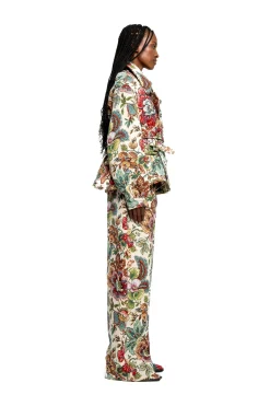 Marques ' Almeida Bottoms | WHITE FLORAL BROCADE BOYFRIEND TROUSERS MULTICOLOUR
