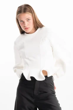 Marques ' Almeida Tops | Tops | FRILL HEM SWEATSHIRT WHITE