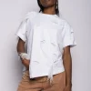 Marques ' Almeida Tops | Tops | LINED DISTRESSED T-SHIRT WITH FEATHERS WHITE