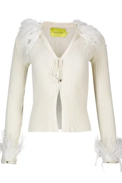 Marques ' Almeida Tops | Knitwear | MERINO WOOL CARDIGAN WITH FEATHERS WHITE
