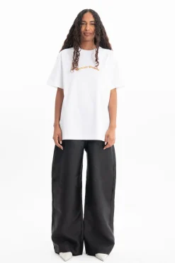 Marques ' Almeida Tops | Tops | OVERSIZED T-SHIRT WITH GOLD LOGO WHITE