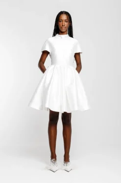 Marques ' Almeida Bridal | SHORT SLEEVE PUFF SKIRT DRESS WHITE